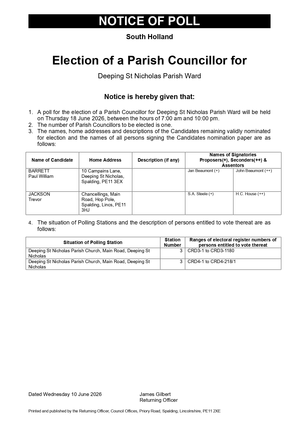Notice of poll